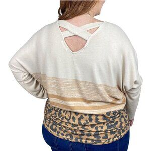 Neutral Leopard Colorblock Crossback Top Plus